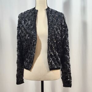 1960-1970s Black Sequin Party Jacket Cardigan